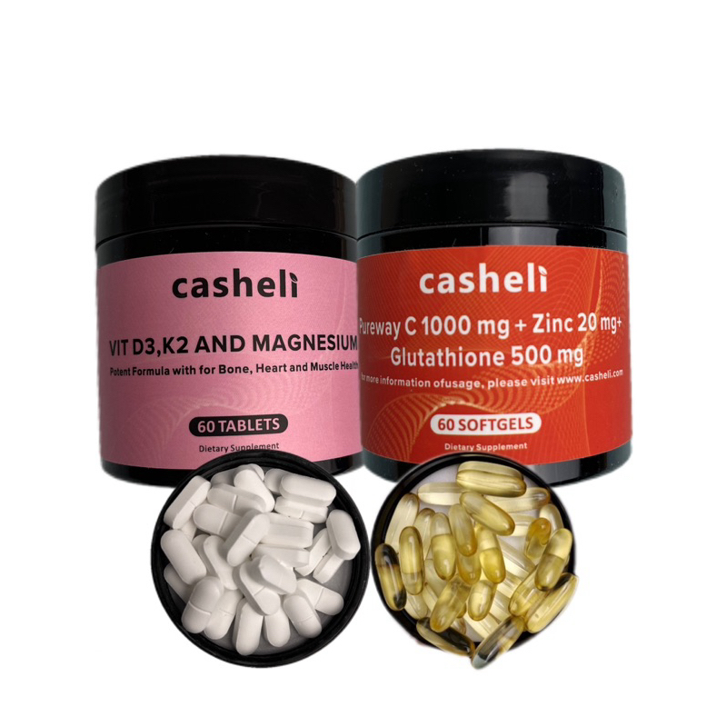 casheli Bundle of 2 Vitamin D3+K2+Magnesium & Vitamin C+Zinc+Glutathione