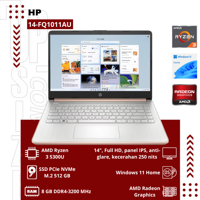 HP 14-FQ1011AU AMD Ryzen 3 5300U