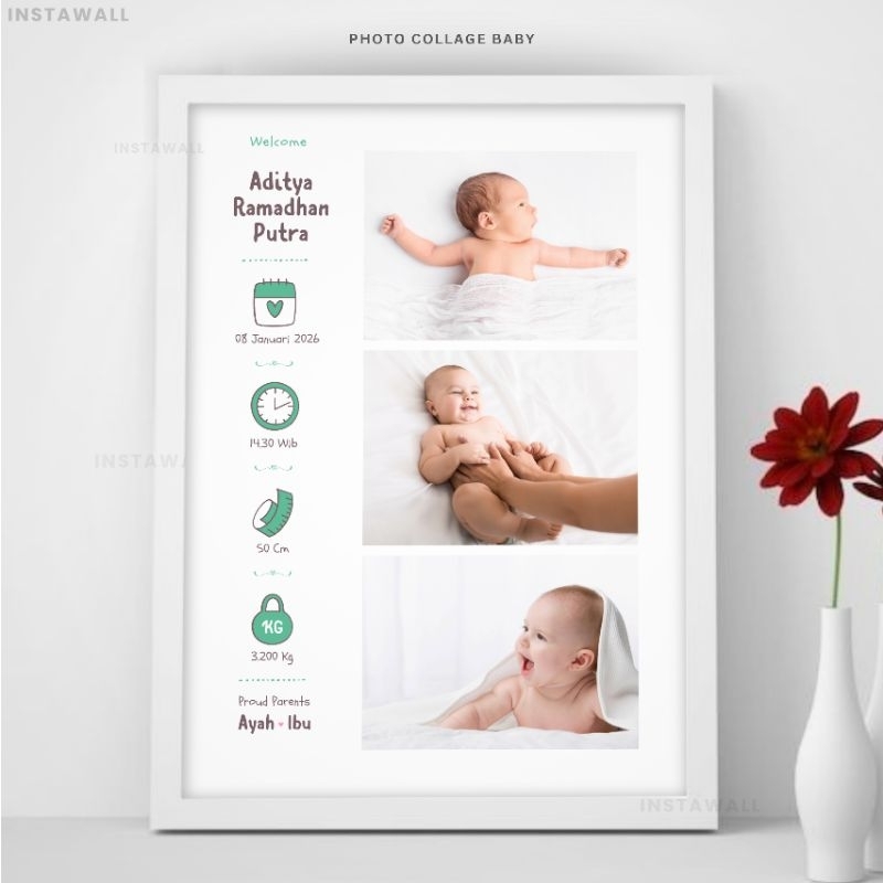 Cetak foto Biodata kelahiran bayi + bingkai Foto bayi newborn minimalis Cetak foto kolase Biodata ba