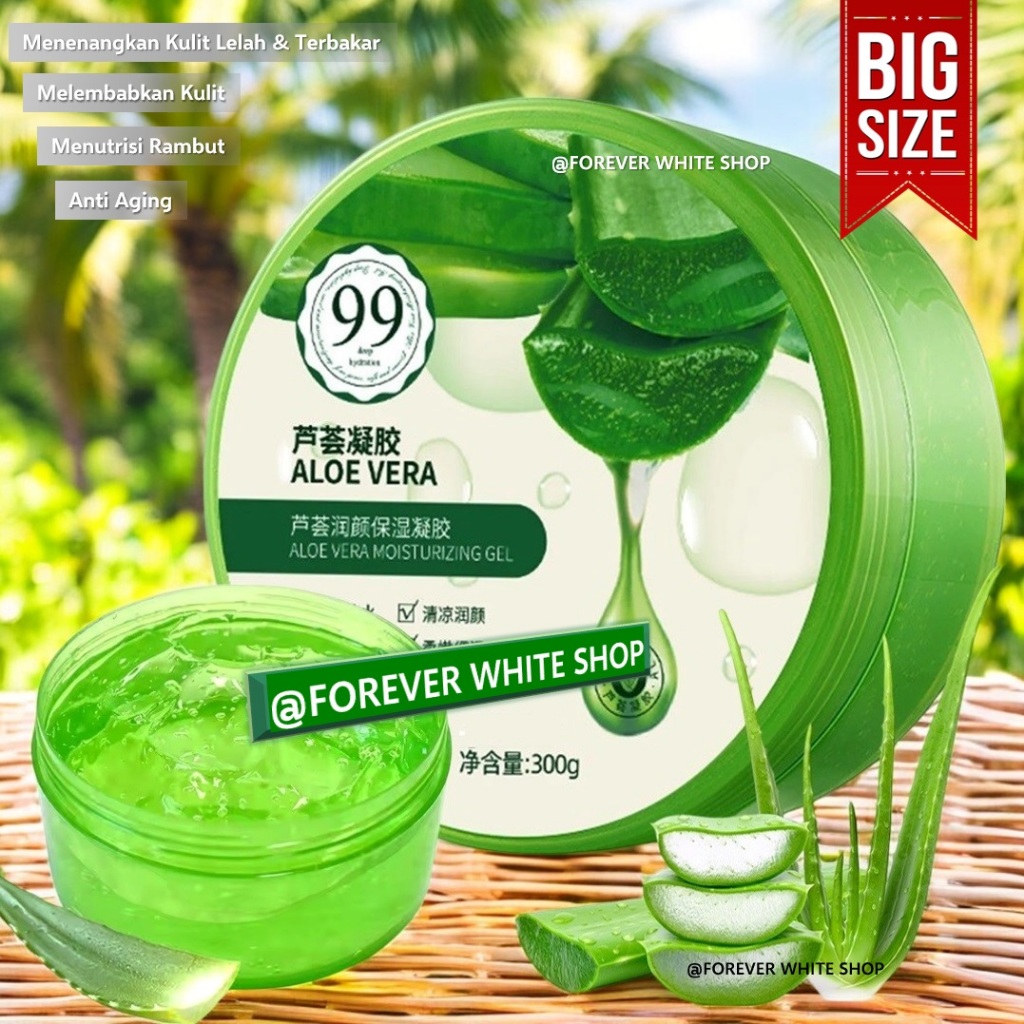 Aloe Vera Gel Soothing 99% Ukuran Besar 300 ml FWS / Moisturizer Aloe Vera Gel Ori untuk Wajah Glowi