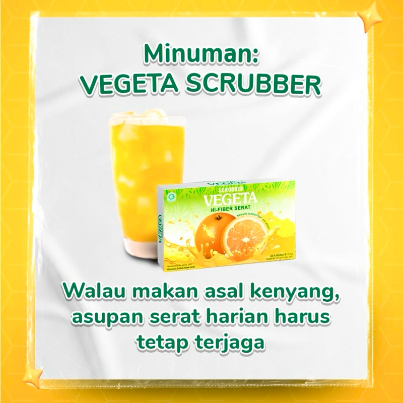 

Vegeta Scrubber Rasa Jeruk Per Box isi 6 Sachet - Tinggi Serat / Multifiber / Serat Harian / Melancarkan Pencernaan