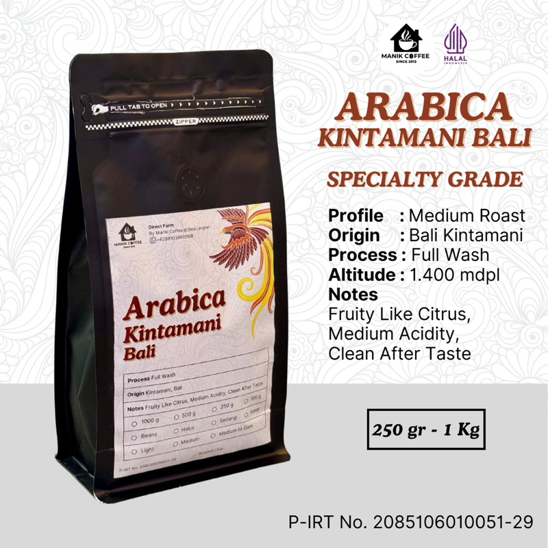 

Biji Kopi Arabika Kintamani Bali Premium 250 Gr - 1 Kg , Beans / Bubuk