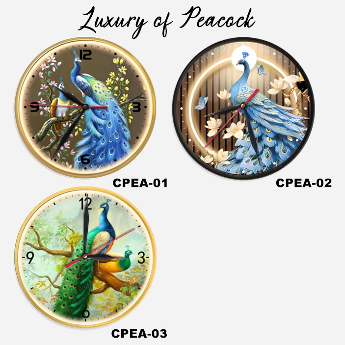 Walldecor Jam Dinding Aesthetic Wallclock 3D Lampu Hiasan Dinding Burung Merak Minimalis