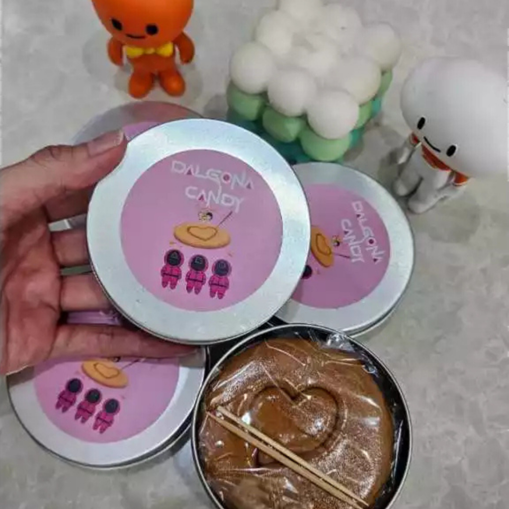 

Dalgona Candy Squid Game Kemasan Kaleng / Permen Dalgona Kaleng