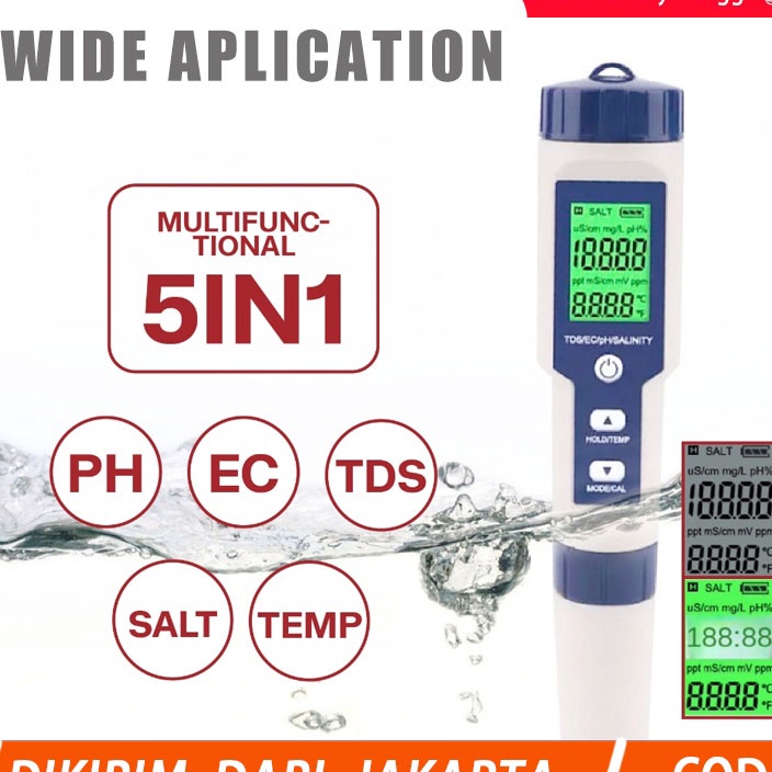 Bonus COD 5 In 1 PH Meter Water Quality Tester PHECTDSSaltyTEMP Dital Water Quality Meter
