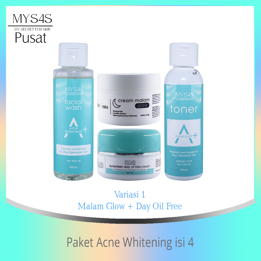 MYSAS Skincare Paket Acne Whitening isi 4/ paket jerawat bpom murah / acne glowing