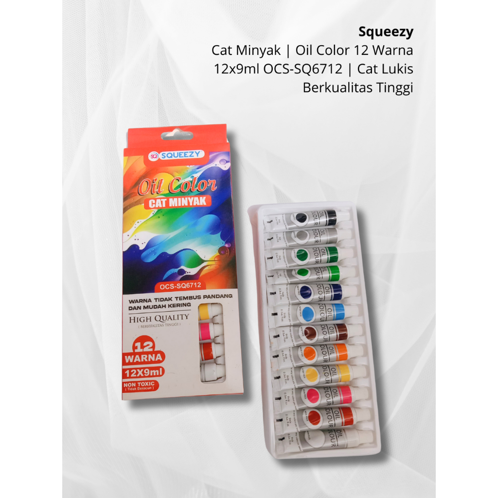 

Squeezy Cat Minyak | Oil Color 12 Warna 12x9ml OCS-SQ6712 | Cat Lukis Berkualitas
