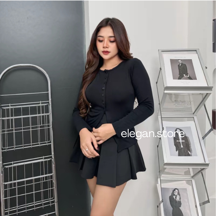 Atasan Wanita Elena top kancing lengan panjang rib