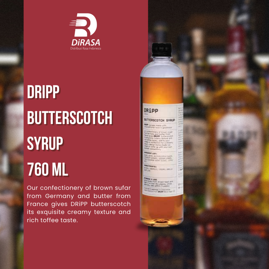 

DiRASA - DRiPP Butterscotch Gourmet Syrup 760 ML Untuk Bisnis HORECA/Barista/Bartender/Mixologist