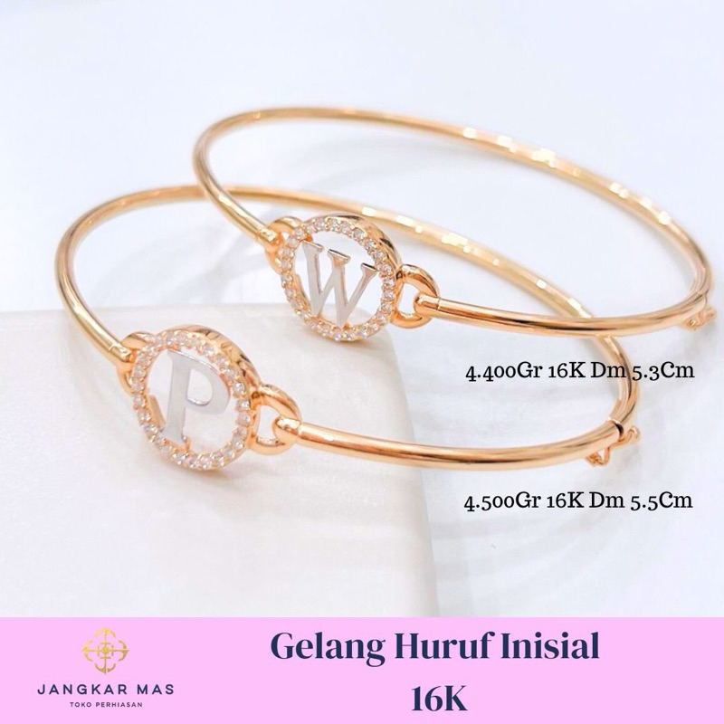 GELANG EMAS HURUF INISIAL MATA AD PUTIH 16K
