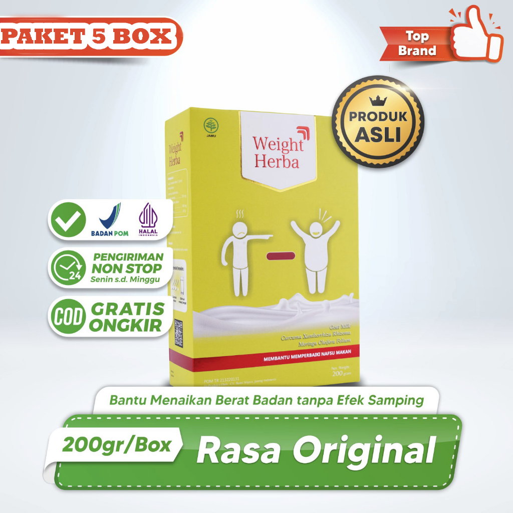

Weight herba Paket 5 Box : Susu Kambing Etawa Penambah Berat Badan - Isi 200 Gram