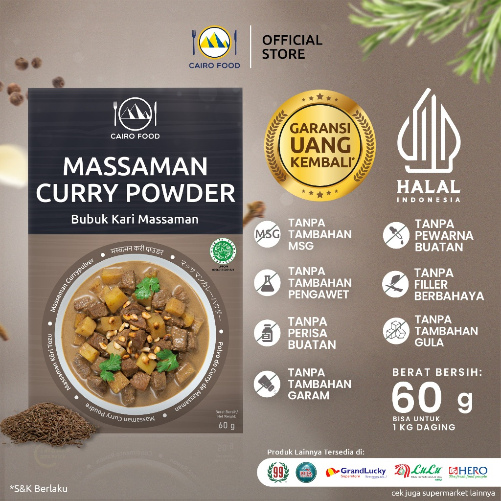 

Bumbu Kari Massaman Sehat – Tanpa MSG, 100% Rempah Murni | Cairo Food