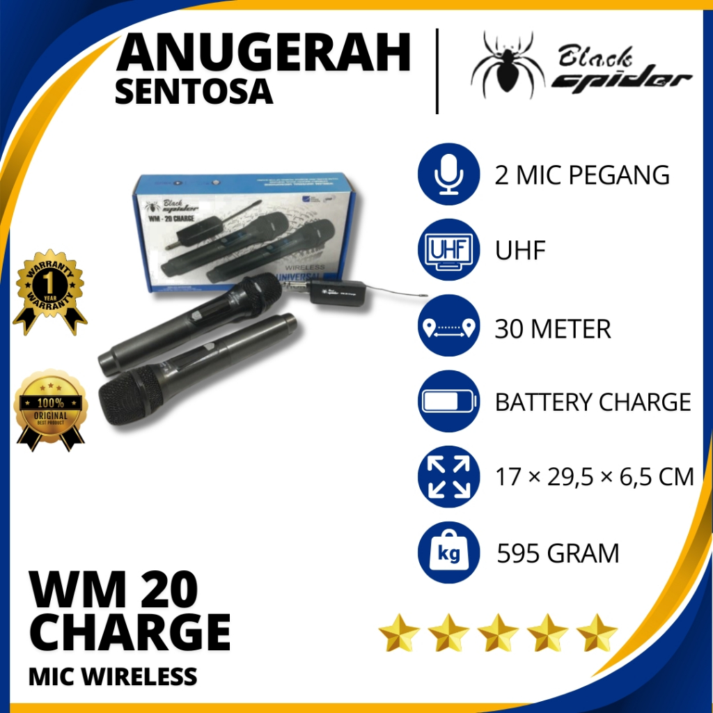 Mic Wireless Black Spider WM 20 Charge Original