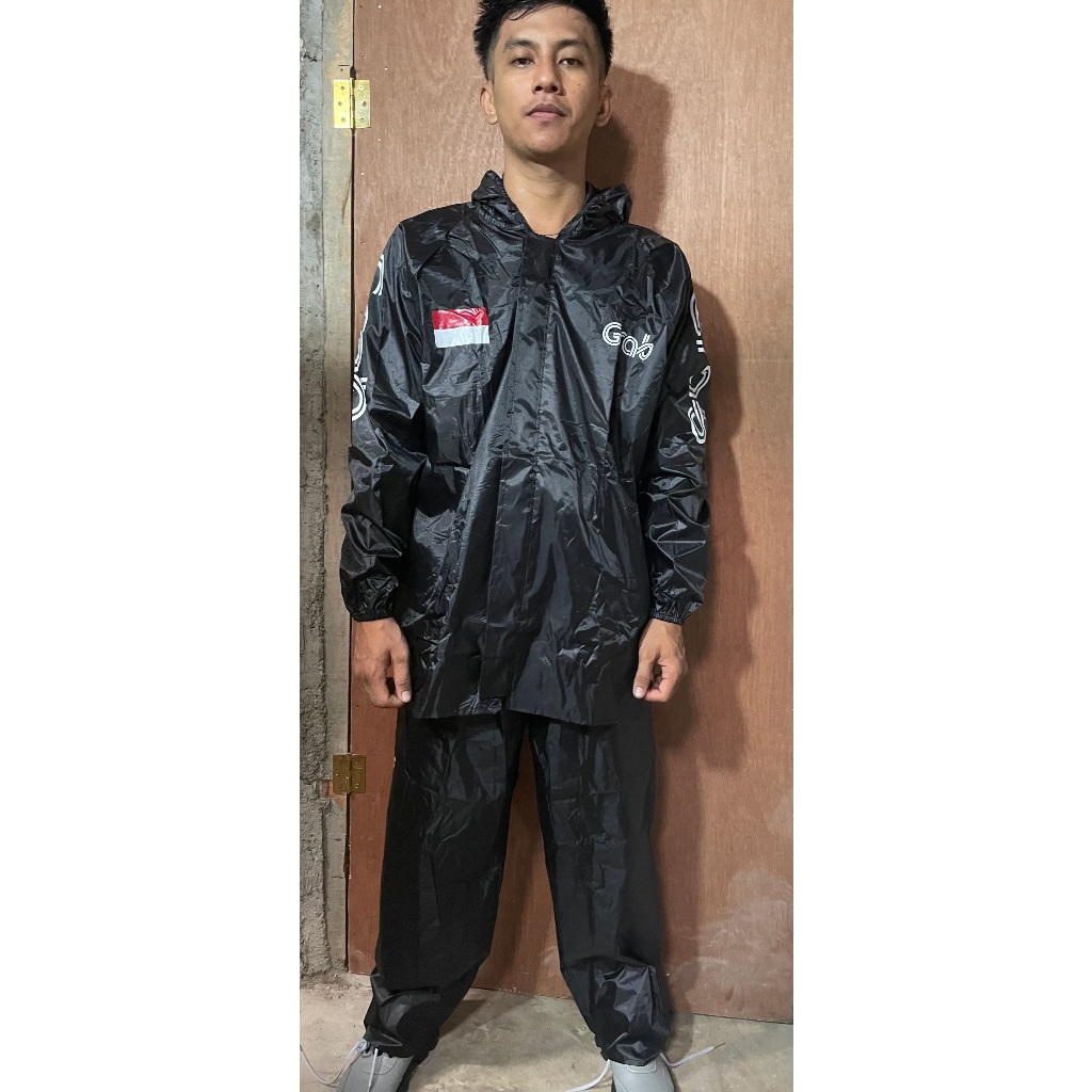 Jas Hujan Grab Hitam Karet - Jas Hujan Stelan Gojek Online - Jas Hujan Karet Anti Rembes