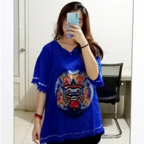 Kaos Barong Polos Jumbo Baju Barong Pria & Wanita Kaos Rayon Tebal Baju Bali Biru