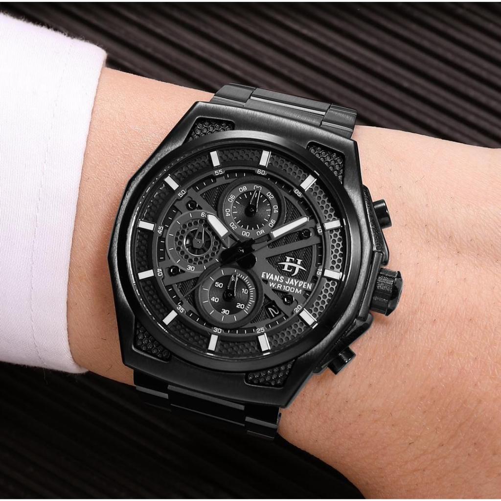 Big Sale  Jam Tangan Pria Evans Jayden 9585 Stainless Stell Kaca Sapphire Water Resistant 5ATM