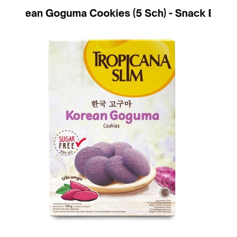 

Tropicana Slim Korean Goguma Cookies (5 Sch) - Snack Bebas Gula