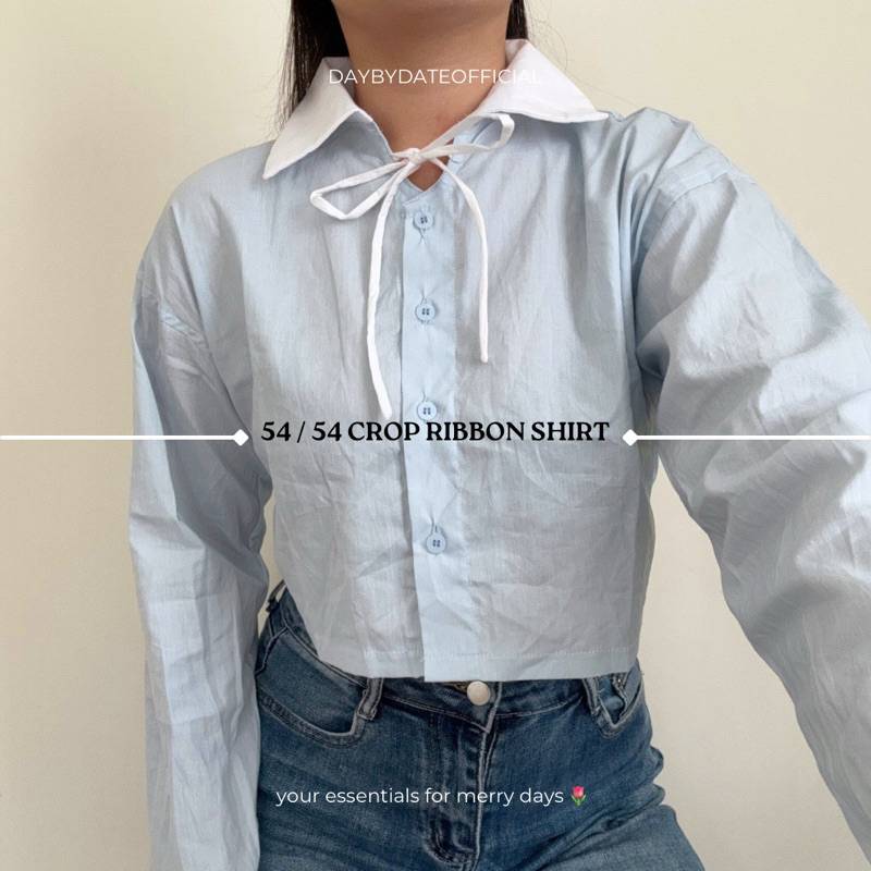 54 / 54 Crop Ribbon Shirt | Daybydate | Crop Oversize Shirt Kemeja Crop Wanita Kemeja Crop Kemeja Cr