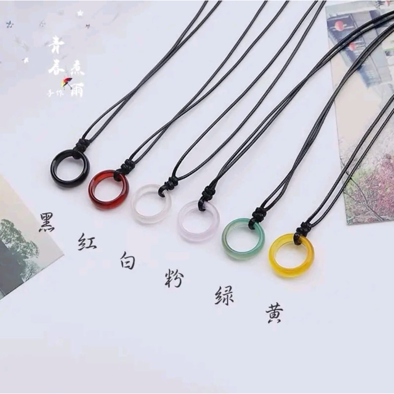 kalung tali korea model liontin cincin batu giok asli