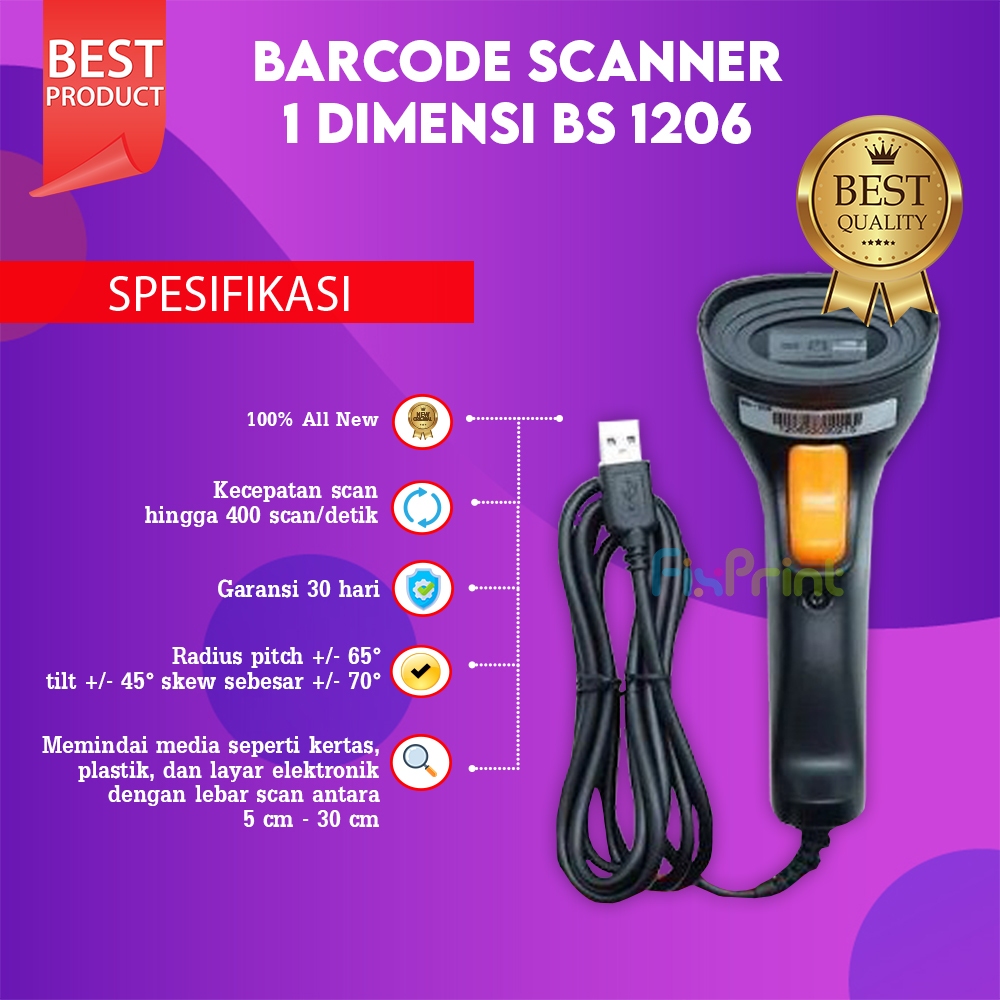FixPrint Scanner Barcode EP1050 BS1206 1 Dimensi BS 1206 New Tanpa Stand Scanner Barcode 1D No Stand
