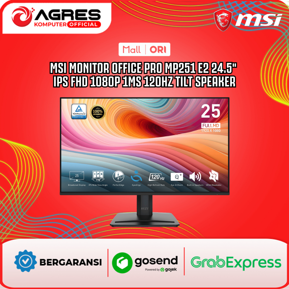 MSI MONITOR 25 INCH OFFICE PRO MP251 E2 IPS FHD 1080P 1MS 120HZ SPEAKER 3Y