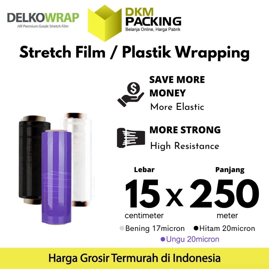 

Plastik Wrapping Stretch Film 15cm x 250m BENING/HITAM DELKOWRAP TERMURAH /SATUAN