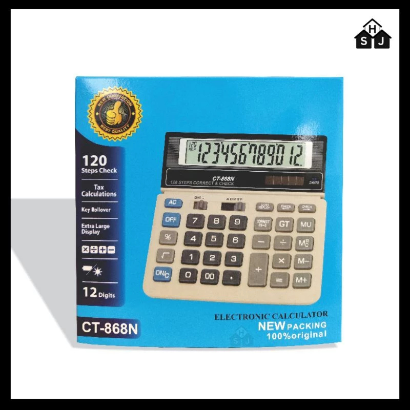 

Kalkulator CT-868N 12 Digit / Calculator Check Dual Power otomatis / Kalkulator 12 Alat Hitung