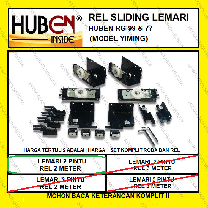 Huben RG99 RG77 2 Pintu 2 Meter Rel sliding Lemari Rel Yiming Geser Lemari Set Roda Gantung Furnitur