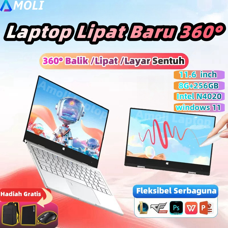 【Bisa COD】AMOLI  Laptop 2 IN 1 layar sentuh 360 derajat 11.6/13.3 inci windows 11  Intel N4020 Ram 8