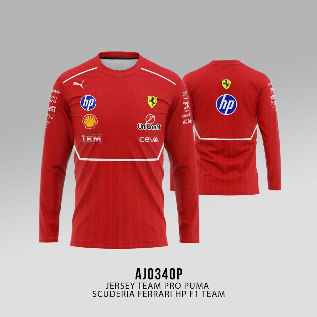 Kaos Jersey Ferarri HP F1 Team 2025 Varian Lengan Panjang AJ0340P