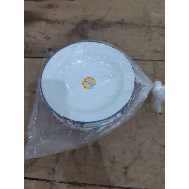 Piring enamel seng 20cm putih cap ayam 1 lusin