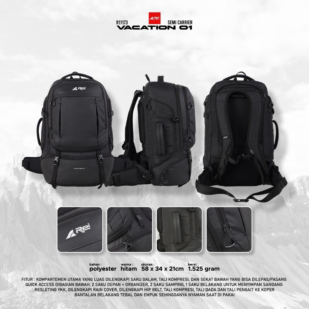 Tas Ransel Semi Carrier Vacation 0.1 Hitam Arei Outdoorgear