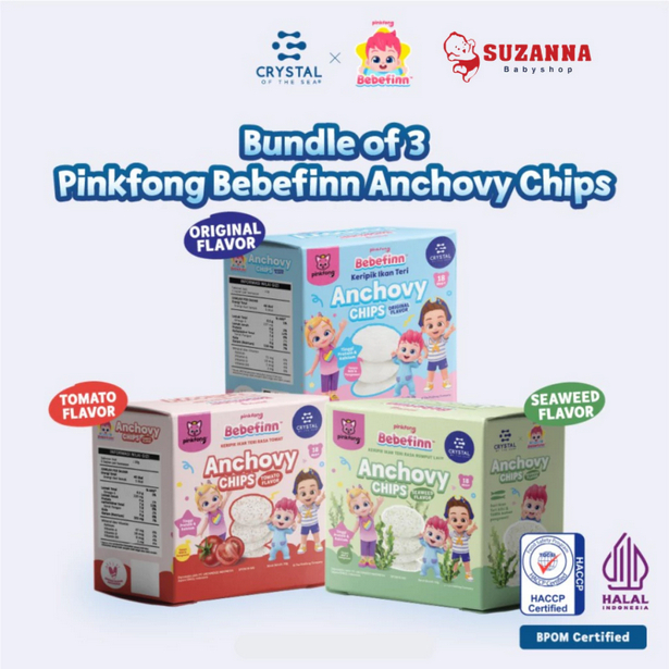 

Crystal of the Sea Bundle of 3 Pinkfong Bebefinn Anchovy Chips || Keripik Ikan Teri