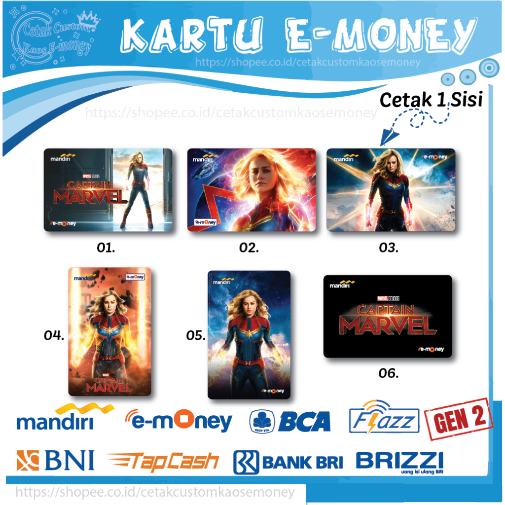 KARTU E MONEY E TOLL SUPERHERO CAPTAIN MARVEL EMONEY MANDIRI BCA BNI BRI - 1 SISI