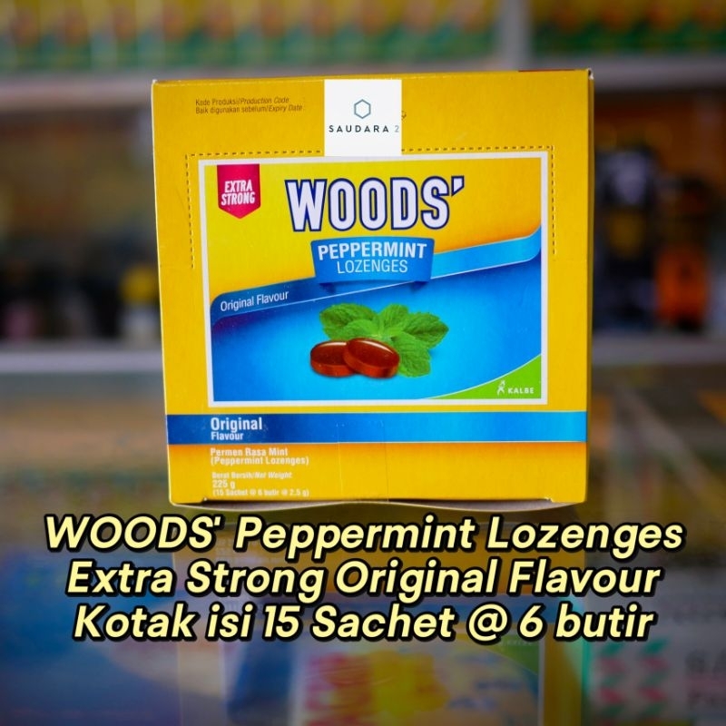 

WOODS' Peppermint Lozenges - Kotak isi 15 Sachet @ 6 butir