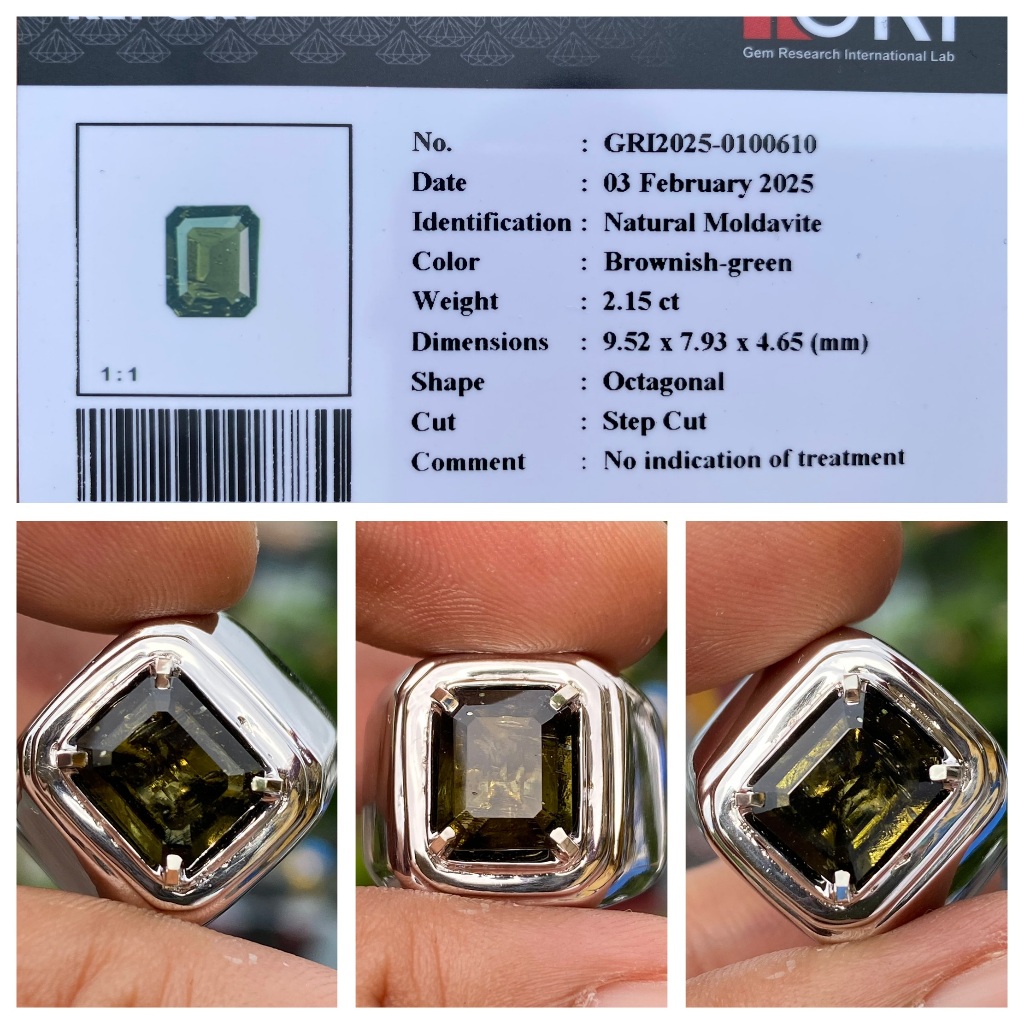 Natural 2.15ct brownish green moldavite batu meteor asli