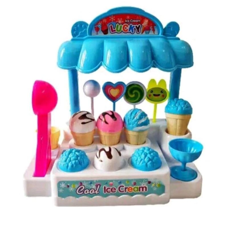 Mainan anak edukatif jualan es krim bisa nyala lampu dan musik lucu ice cream shop murah toko es kri