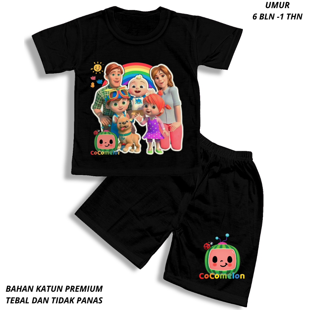 Setelan lengan pendek anak lakilaki perempuan set baju kaos anak cowok motif cocomelon DTF