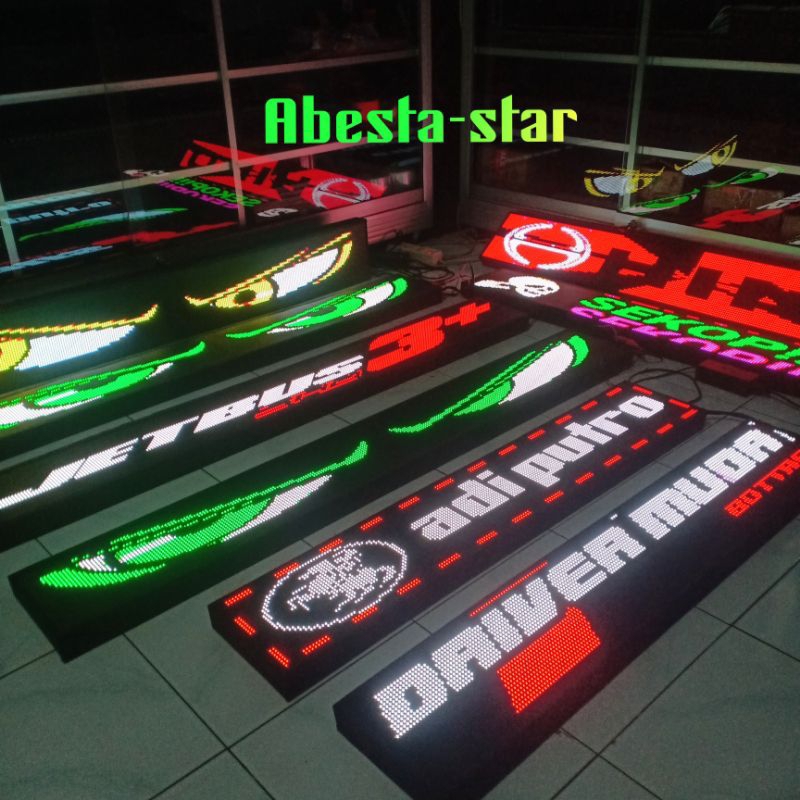 running text p5 rgb full colour 12v-24v mobil bus truck elf variasi mata kedip