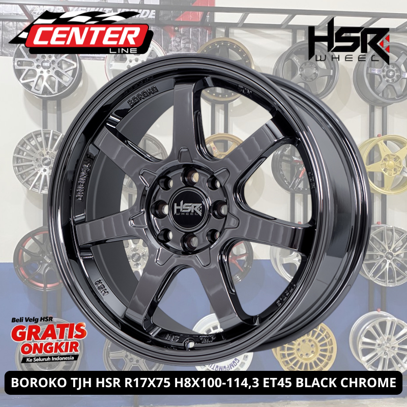 VELG RING 17 HSR BOROKO TJH LUBANG 4 LEBAR 7,5 BLACK CHROME