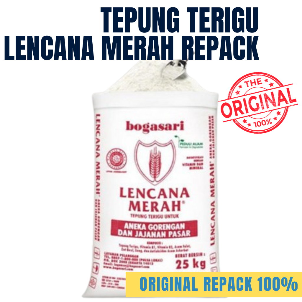 

TEPUNG TERIGU LENCANA MERAH REPACK 1KG / TEPUNG TERIGU LENCANA MERAH / TEPUNG TERIGU KILOAN MURAH