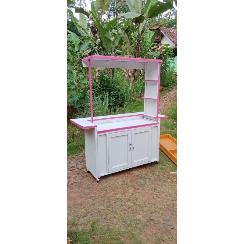 3 susun 2 pintu & atap booth portable/ gerobak jualan es minuman/ meja lipat jualan