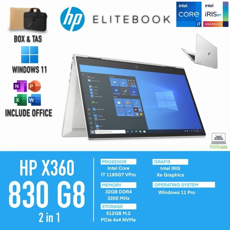HP X360 830 G8 | CORE I7 GEN 11 RAM 32GB SSD 512GB | FULLSET MURAH BERGARANSI