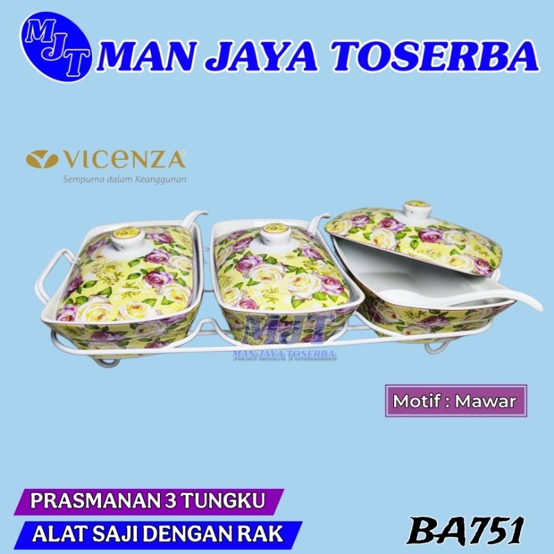 wadah Saji Vicenza Keramik CR751 / Prasmanan Vicenza 3 Tungku Keramik GEMINI PADI LILY CAMELIA MAGNO