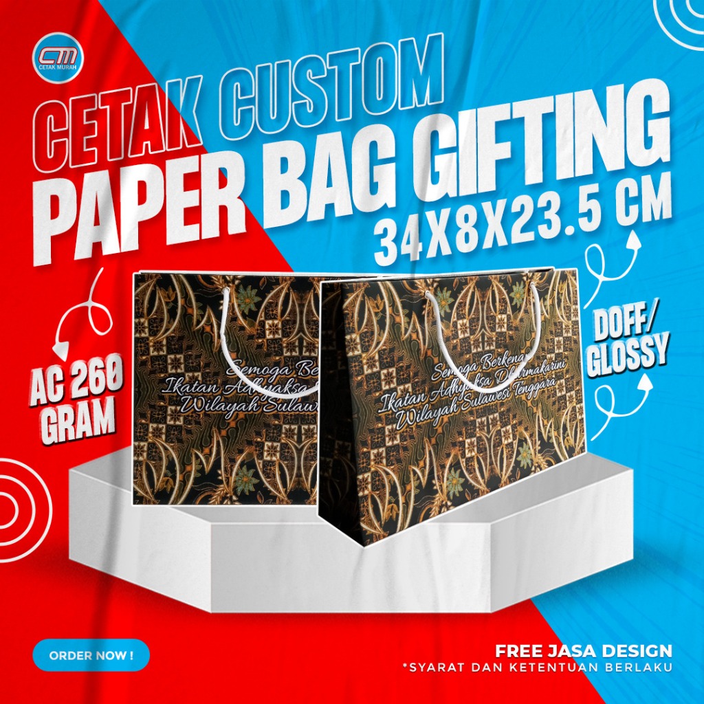 

Paperbag Gifting Custom Ukuran 34 x 8 x 23,5 Cm