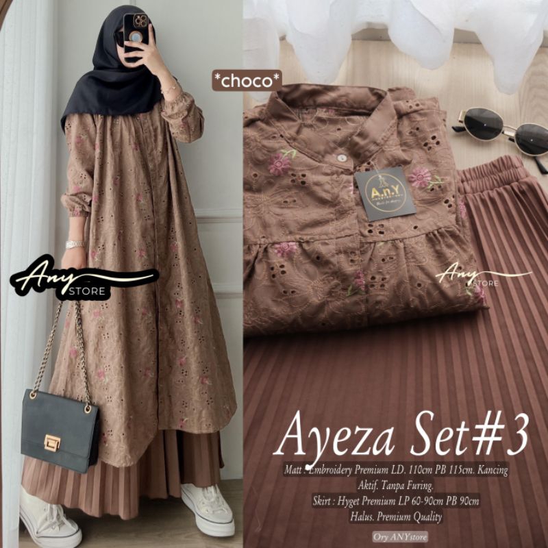 ayeza set #3 setelan tunik dan rok by A.N.Y long tunic jumbo ld 110 CM rok panjang plisket long tuni
