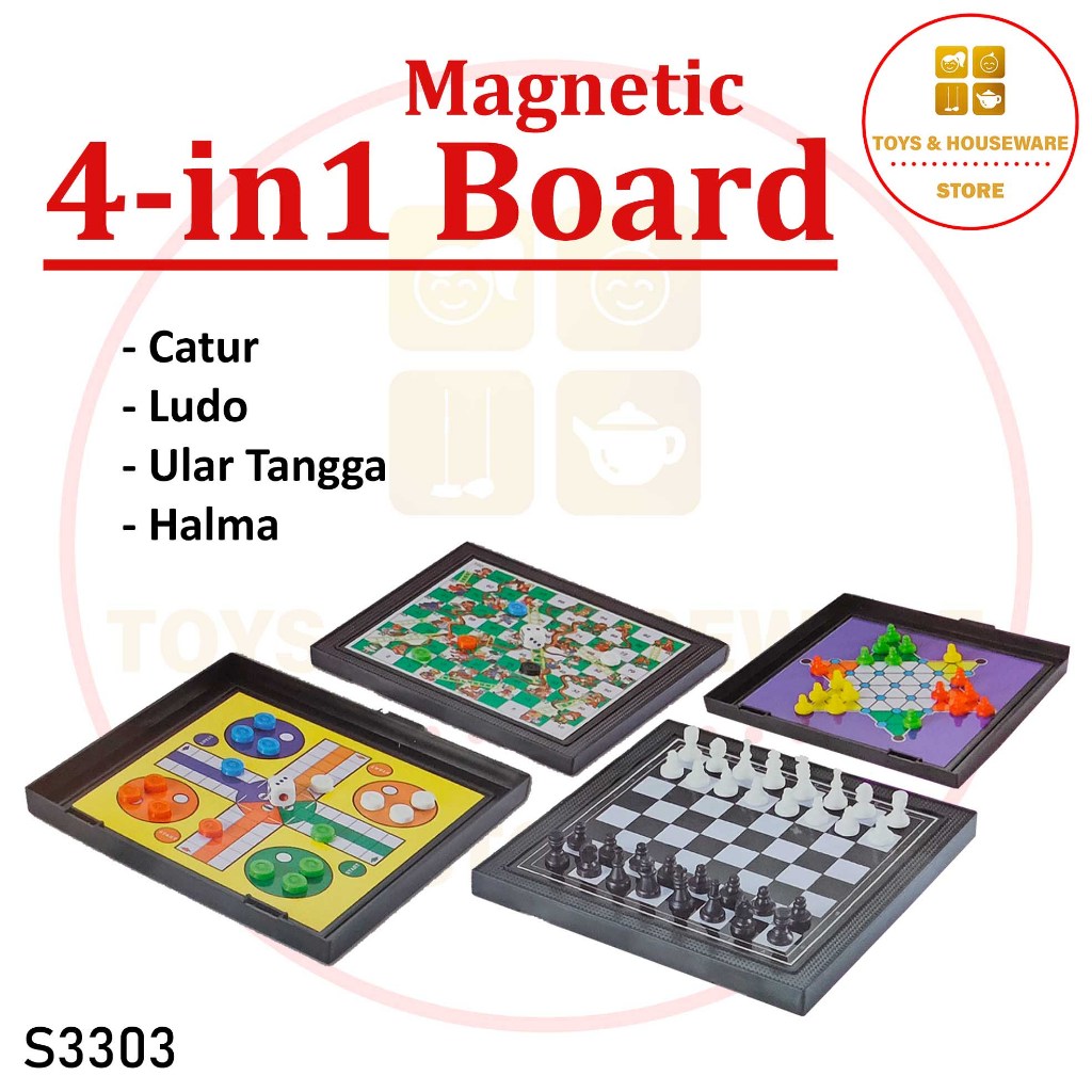 [Catur] [ Ludo] [Ular Tangga] [Halma] Papan Magnetic 4 in 1 / S3303