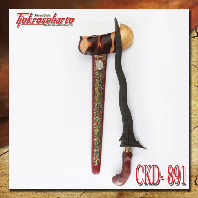 Keris Gayaman Solo Kayu Asem Keris Anoman Kelengan Pendok Slorok Kemalo Merah Akiki kuning CKD 891