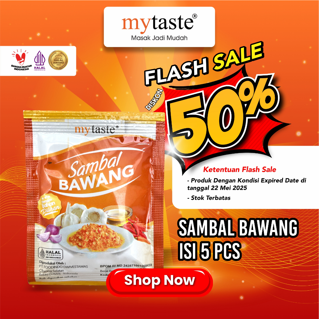 

MYTASTE SAMBAL BAWANG ISI 5 PCS FLASH SALE DISKON 50 % NEAR EXPIRED DATE