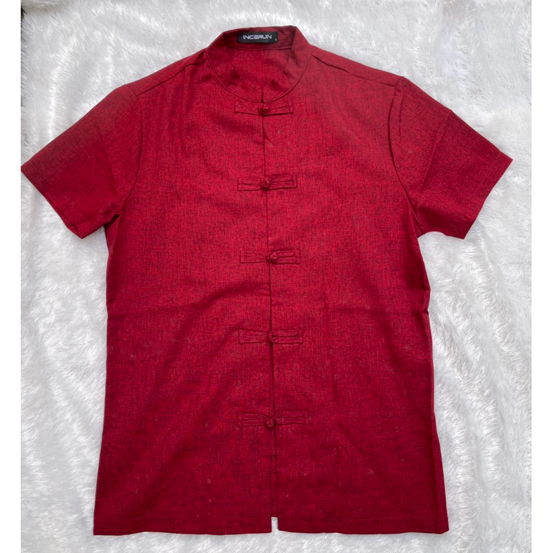 Preloved kemeja Cheongsam Pria Kemeja Maroon Pria